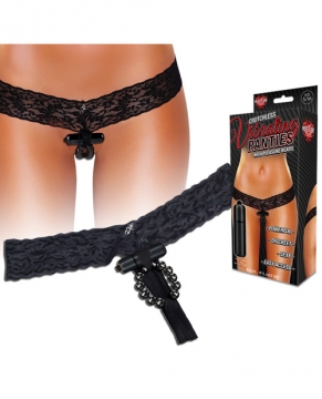 "Hustler Vibrating Panties w/Hidden Vibe Pocket, Bullet & Stimulation Beads Black M/L"
