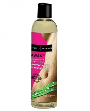 Intimate Organics Awake Massage Oil - 4 oz Black Pepper & Pink Grapefruit