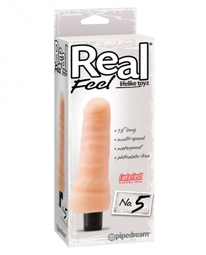 "Real Feel No. 5 Long 7.5" Waterproof Vibe - Flesh Multi Speed"