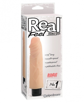 "Real Feel No. 1  Long 7.5" Waterproof Vibe - Flesh Multi Speed"