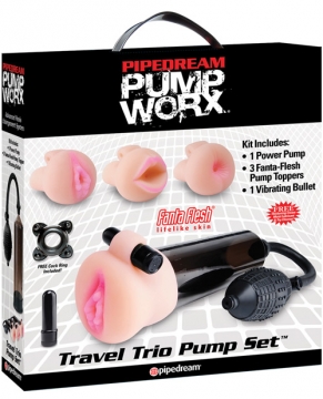 "Pump Worx Travel Trio Pump Set - Power Pump, Bullet & 3 Attachments"