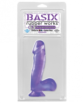 "Basix Rubber Works 6.5" Dong w/Suction Cup - Purple"
