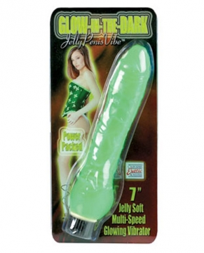 "Glow In The Dark Jelly Penis Vibe 7" - Green"