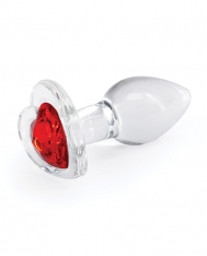 Crystal Desires Glass Heart Gem Butt Plug Small- Red