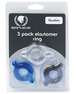 "Spartacus Elastomer Cock Ring Set - Black, Blue & Clear Pack of 3"