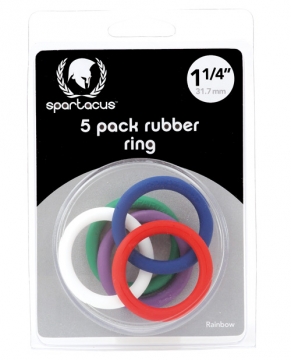 "1.25"" Rubber Cock Ring Set - Rainbow Pack of 5"