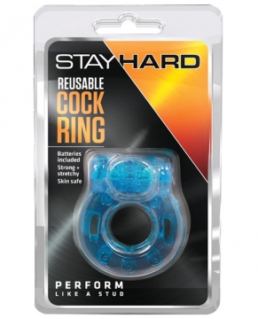 Blush Stay Hard Vibrating Reusable Cock Ring - Blue