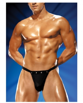 Male Power Rip off Thong w/Studs Black L/XL