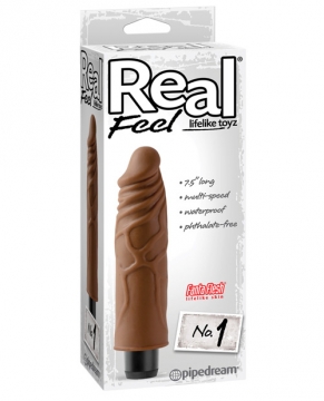 "Real Feel No. 1  Long 7.5" Waterproof Vibe - Brown Multi Speed"