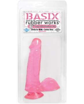 "Basix Rubber Works 6" Dong w/Suction Cup - Pink"