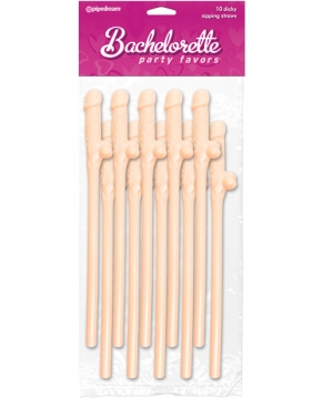 Bachelorette Party Favors Dicky Sipping Straws - Flesh Pack of 10